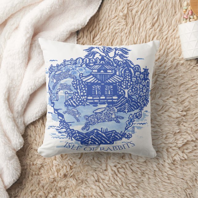 Almofada Toile Branca de Ilha de Coelho Selvagem Azul (Cobertor)