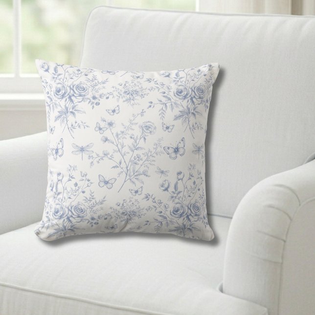 Almofada Toile de França Floral Azul (Criador carregado)