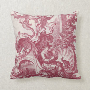 Almofada Toile de gravação antigo vermelho francês gasto