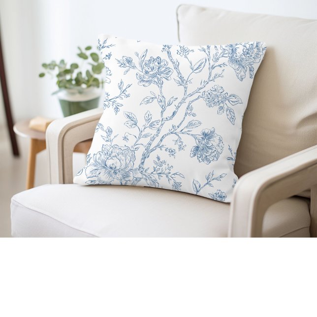 Almofada Toile de Jouy Blue Floral (Criador carregado)
