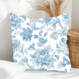 Almofada Toile-de-jouy Chinoiseries Padrão Floral Azul