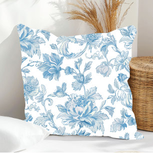 Almofada Toile-de-jouy Chinoiseries Padrão Floral Azul