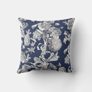 Almofada Toile Floral, branco no fundo do Marinho