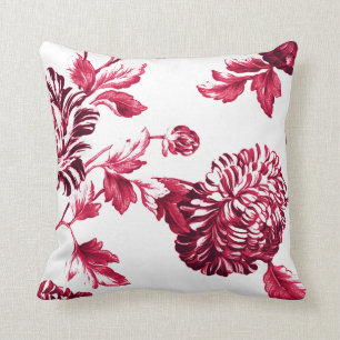 Almofada Toile floral No.2 do vermelho de cereja & o branco