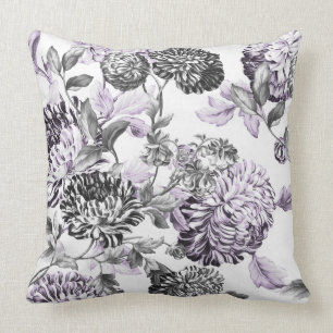 Almofada Toile floral preto do Mulberry & branco roxo azul