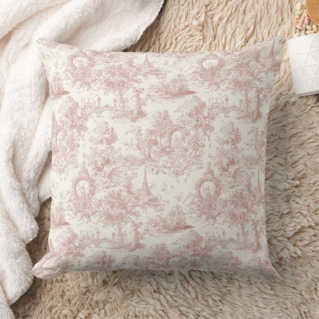 Almofada Toile Francês Rosa Romântico Padrão Campo (5) (Cobertor)