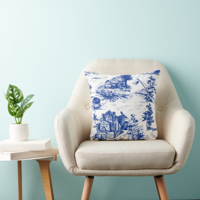 Almofada Toile Francesa Azul Personalizada (Cadeira)
