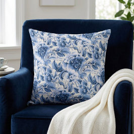 Almofada Toile francesa & toile de Jouy. Azul.