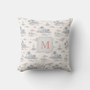 Almofada Toile Monograma Tropical Costeira Francesa Nome