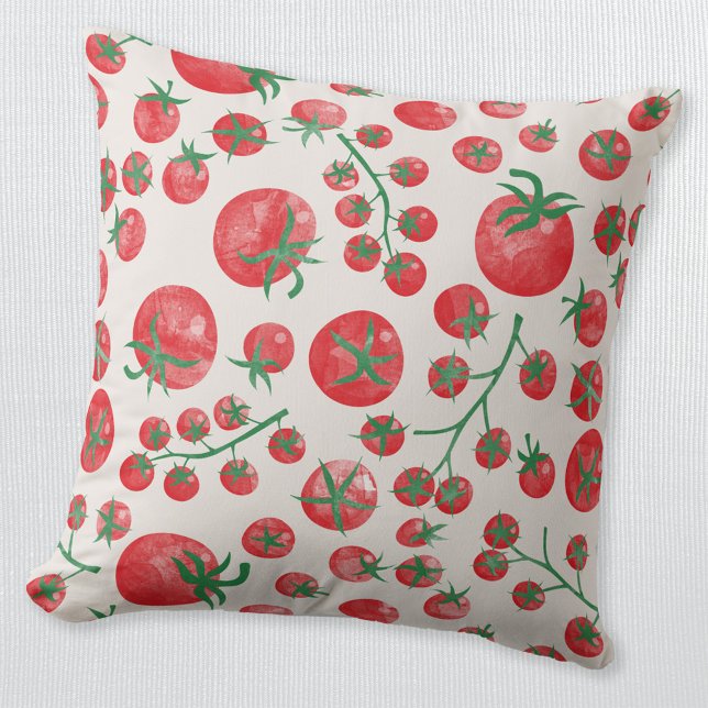 Almofada Tomate Watercolor Mediterrâneo (Fun watercolor tomato Mediterranean pattern throw pillow)