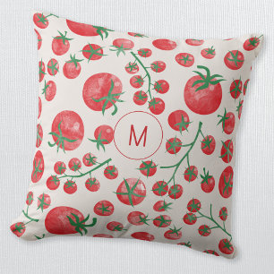 Almofada Tomate Watercolor Mediterrâneo Monograma Inicial