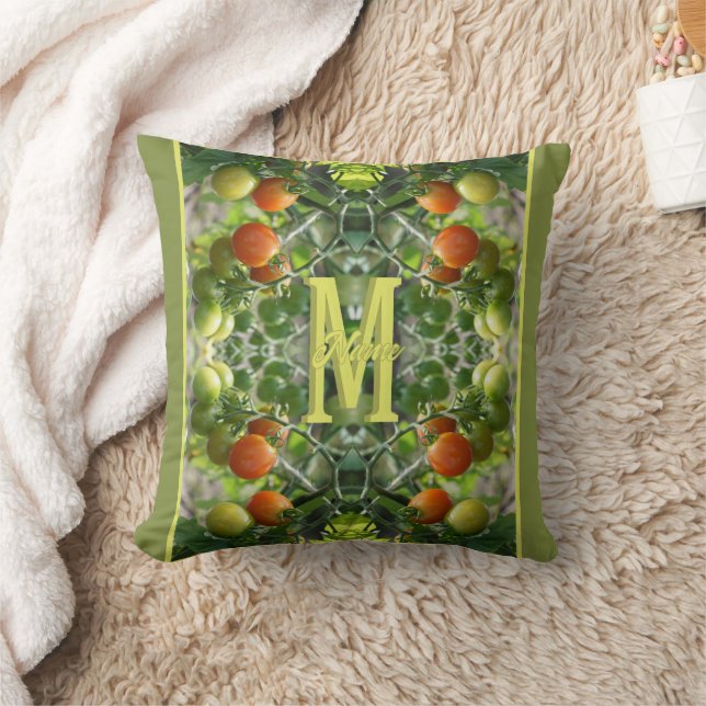 Almofada Tomates Cereja com Monograma Inicial Personalizado (Cobertor)