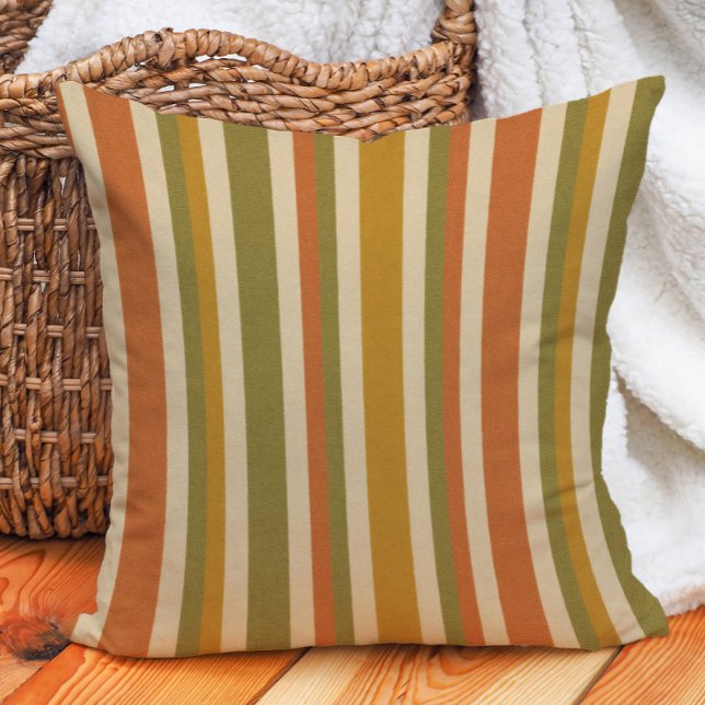 Almofada Tonelada De Terra De Ferrugem Dourada Laranja Retr (Retro boho striped earth tone pillow)