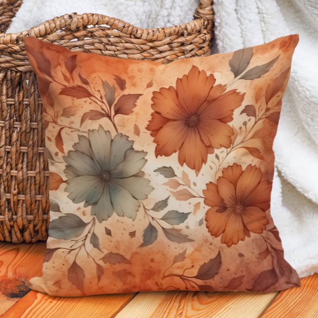 Almofada Tones Terrestres Quentes De Cinza Terra Quente (Burnt orange floral decorator pillow)