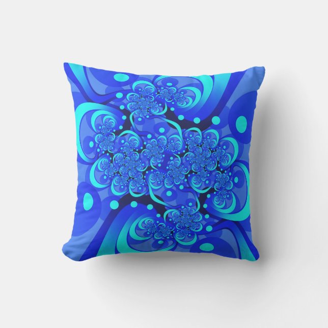 Almofada Tons de Azul Arte Fractal Abstrata Moderna (Frente)