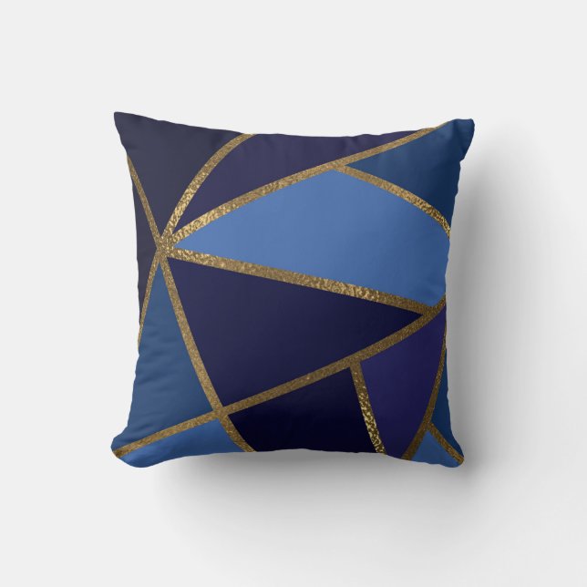 Almofada Tons de Azul e Bronze Dourado Geométrico Chic (Frente)