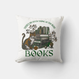 Almofada Too Many Books Green Floral Academia Throw Pillow