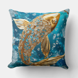 Almofada Topázio Azul|Peixe Koi Dourado|Dourado|Travesseiro