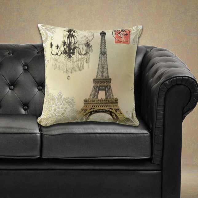 Almofada torre beige floral lace chandelier paris eiffel (beige floral lace chandelier paris eiffel tower throw pillow)