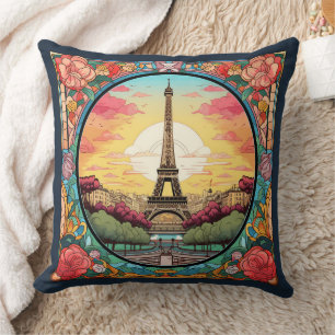 Almofada Torre Eifel Sunset Parisiense Paris Floral Francês