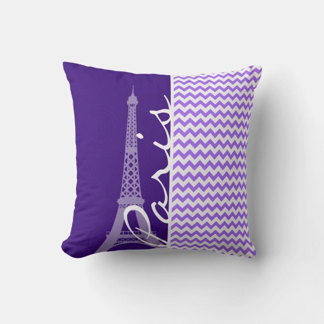 Almofada Torre Eiffel; Chevron roxo (Frente)