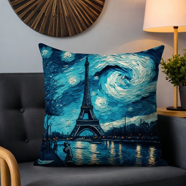 Almofada Torre Eiffel de Paris pintada de azul-noturno estr (Criador carregado)