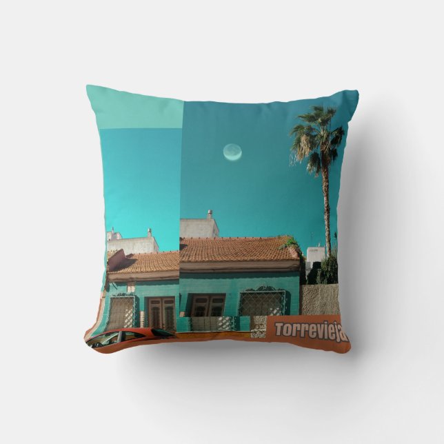 Almofada Torrevieja em Laranja e Turquesa (Frente)