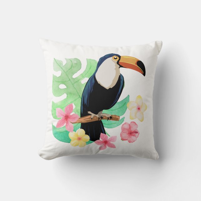 Almofada Toucan com flores tropicais (Frente)