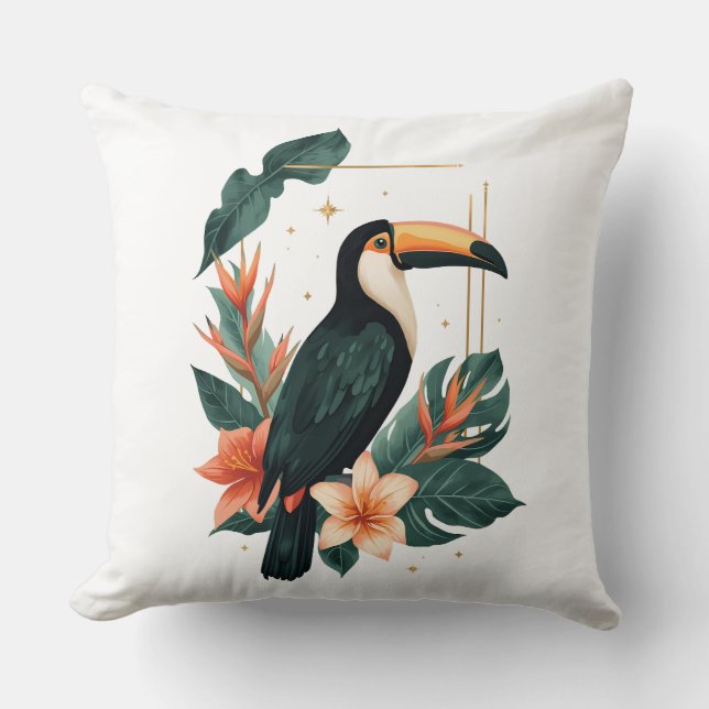 Almofada Toucan Muse Tropical Botanical Throw Pillow (Frente)
