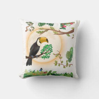 Almofada Toucan Tropical Pássaro & Folhas da Selva Estética