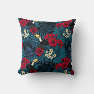 Almofada Toucans and tropical flora, green and red