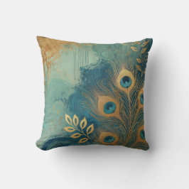 Almofada trabalho de arte de folha ouro de pavão-abstrato 1
