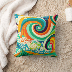 Almofada Trabalho de arte de Ondas Hippie Coloridas abstrat
