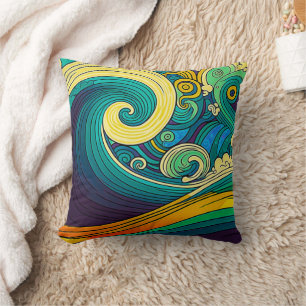 Almofada Trabalho de arte de Ondas Hippie Coloridas abstrat