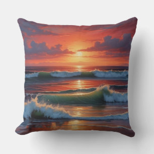 Almofada Trabalho de arte de Paisagem do Mar Vermelho Sunse