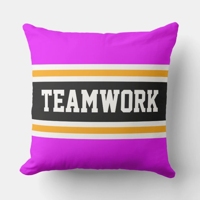 Almofada TRABALHO EM EQUIPE - Bandas-Corridas Brancas, Rosa (Frente)
