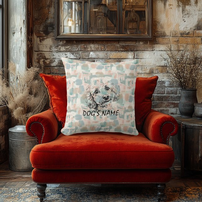 Almofada Traço de Abstrato do Retrato do Poodle Personaliza (Criador carregado)