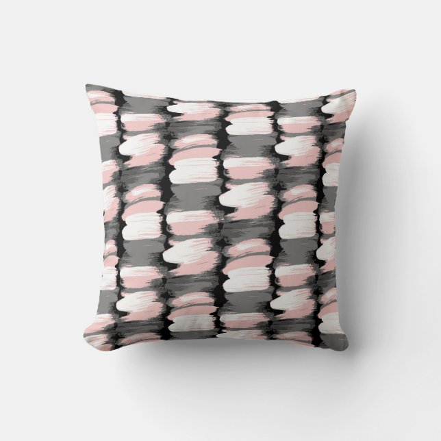 Almofada Traços de pincel, decoração cor-de-rosa-cinza. (Frente)