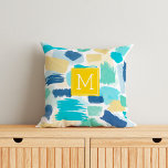 Almofada Traços de tinta coloridos e monograma amarelo<br><div class="desc">Na moda e design de padrões de traçados de tinta quic que podem ser personalizados com seu monograma,  inicial,  nome ou qualquer texto ou data de sua escolha.</div>