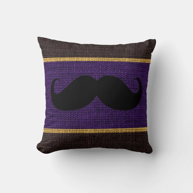 Almofada Traseira de Juta Roxo com bigode preto (Frente)