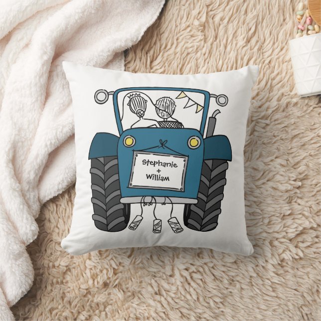 Almofada Trator Azul de Casamento de País Personalizado (Cobertor)