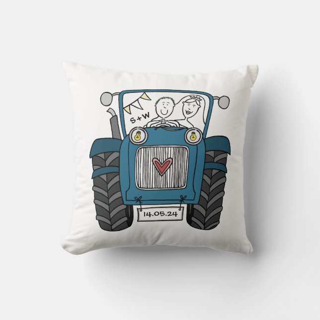 Almofada Trator Azul de Casamento de País Personalizado (Frente)