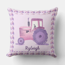 Almofada Trator de Aquarela Rosa e Roxo Personalizável