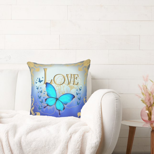 Almofada Travesseira Arsty Blue Butterfly 20"x20" - Amor (Sofá)