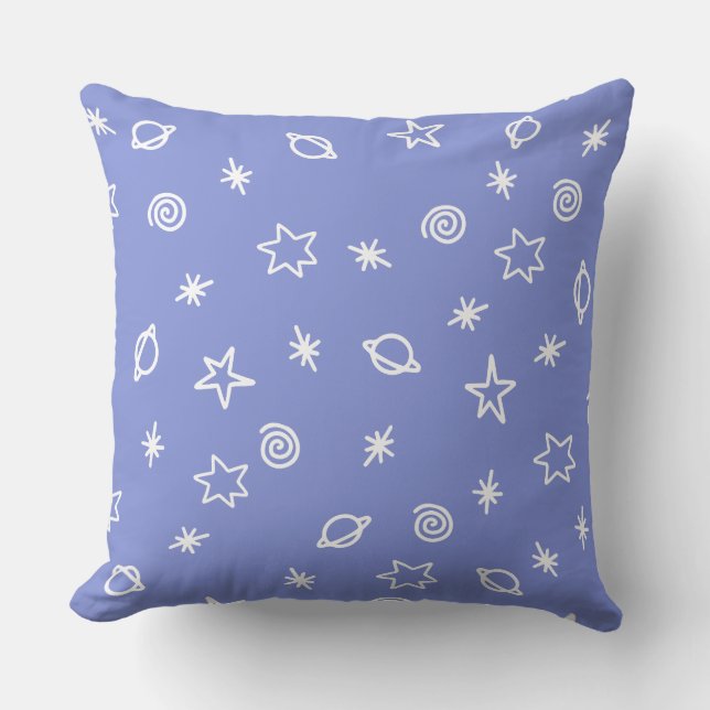 Almofada Travesseira Azul Espaço Estrelas Planetas Doodle (Frente)