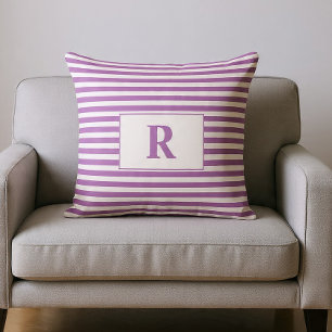 Almofada Travesseira com Listras Roxo Claro/Branco Monogram