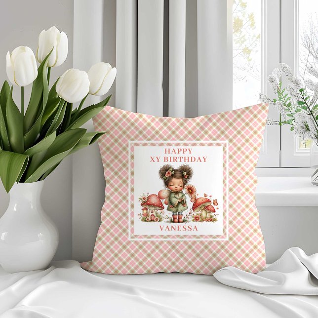 Almofada Travesseira de Aniversário com Flores Cor-de-Rosa  (Twinkle Fairy Pink Flowers Birthday Throw Pillow)