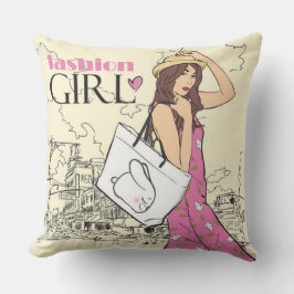 Almofada Travesseira de Arremesso de Menina da Moda com Bol