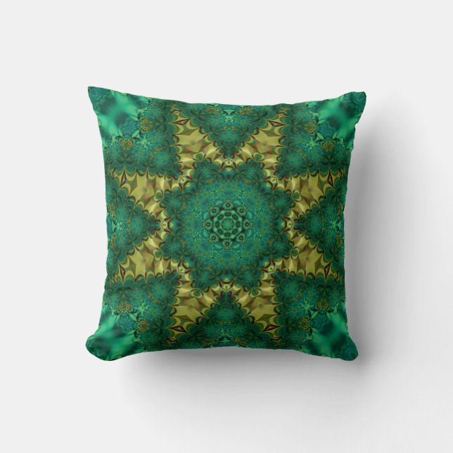 Almofada Travesseira de Arte Fractal Geo Esmeralda Verde +  (Frente)