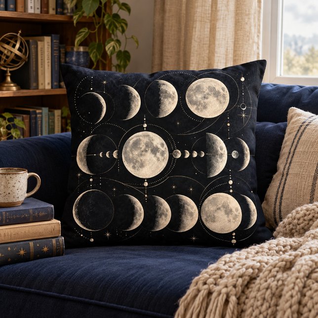 Almofada Travesseira de Campo de Fase Lunar (16 inch cotton pillow. Same design both sides. Foil effect is printed. Scene props not included.)